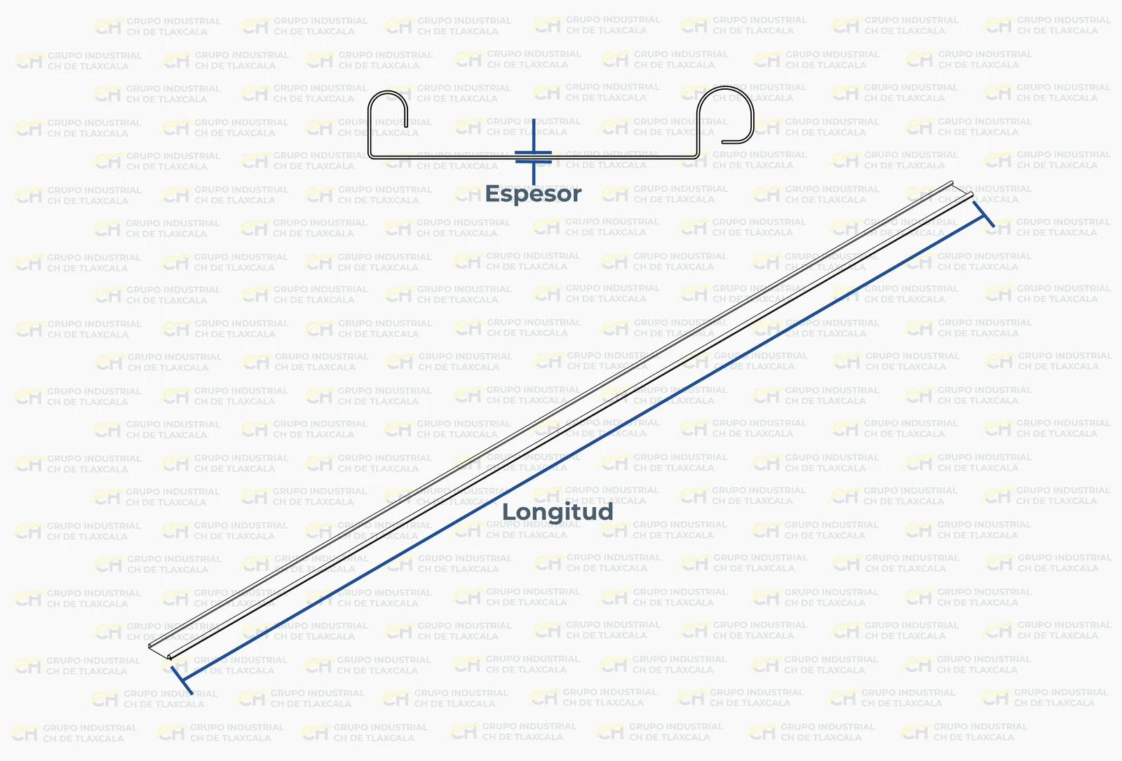 Diagrama de espesor y longitud de la tira para cortina plana